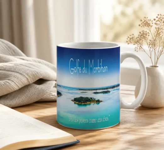 Craquez pour ce mug unique aux couleurs du Golfe du Morbihan : une création pleine de douceur, d’évasion et de caractère, idéale pour se faire plaisir ou offrir un petit bout de Bretagne.