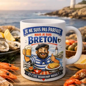 Mug “Je ne suis pas parfait mais je suis breton” – Édition Humour & Fierté